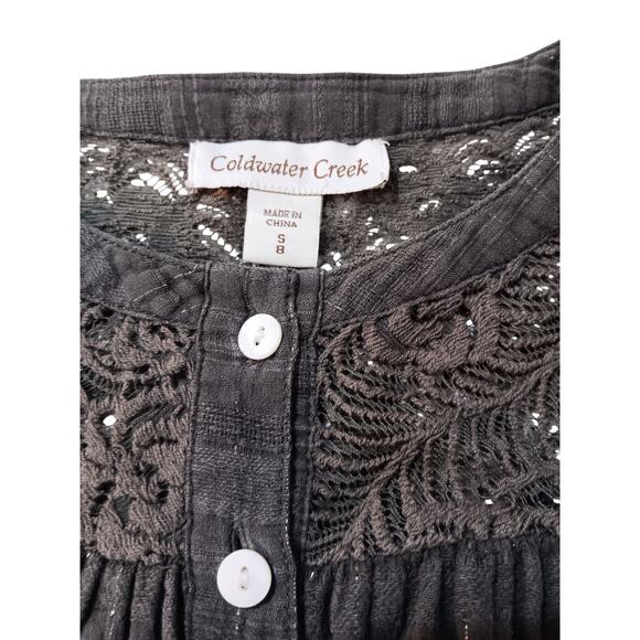 COLDWATER CREEK Peasant Blouse Top S Rustic Crochet Lace Country Prairie Western - Picture 6 of 10